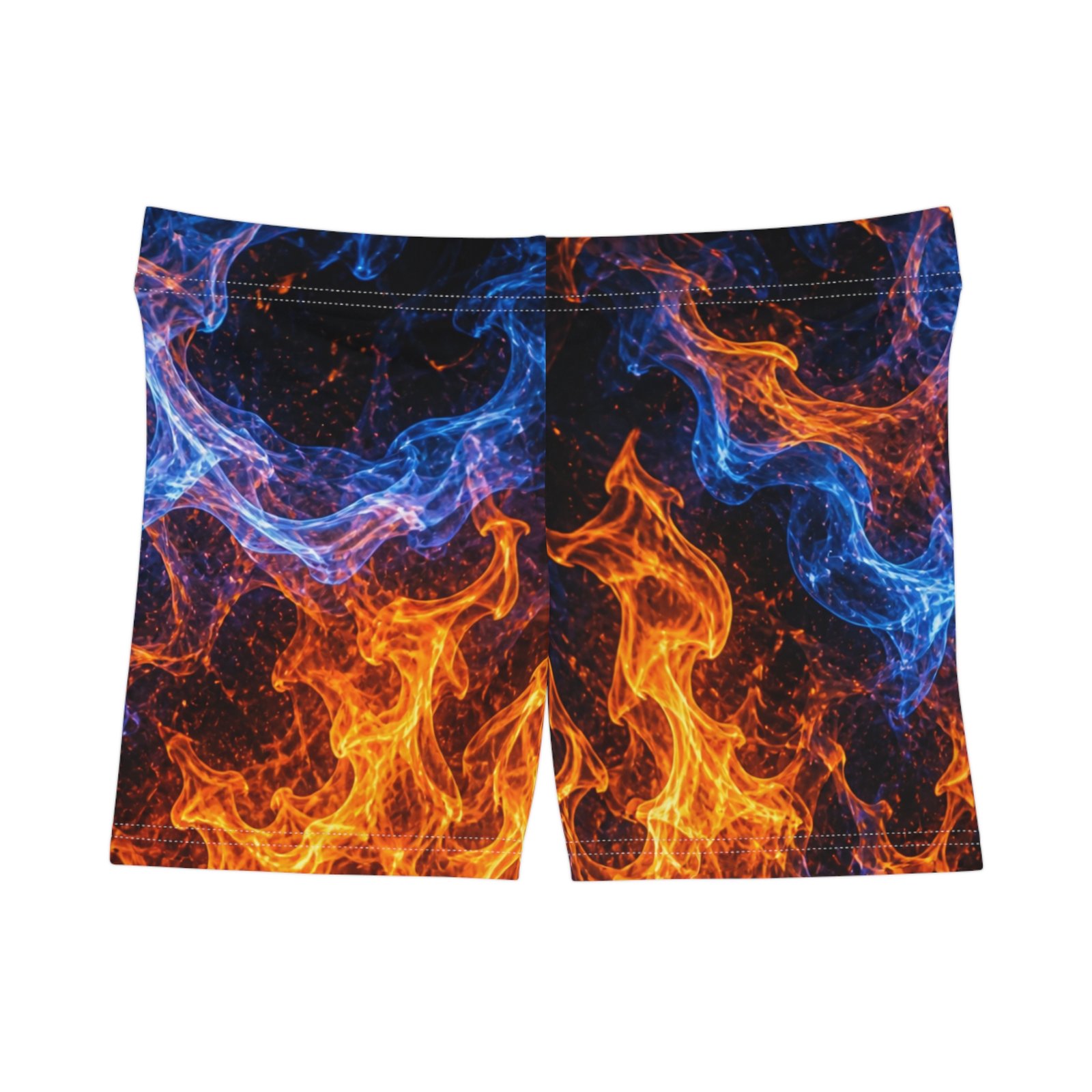 echoflame flame fusion women's shorts — blue & orange fire print aop echoflame flame fusion women's shorts — blue & orange fire print aop