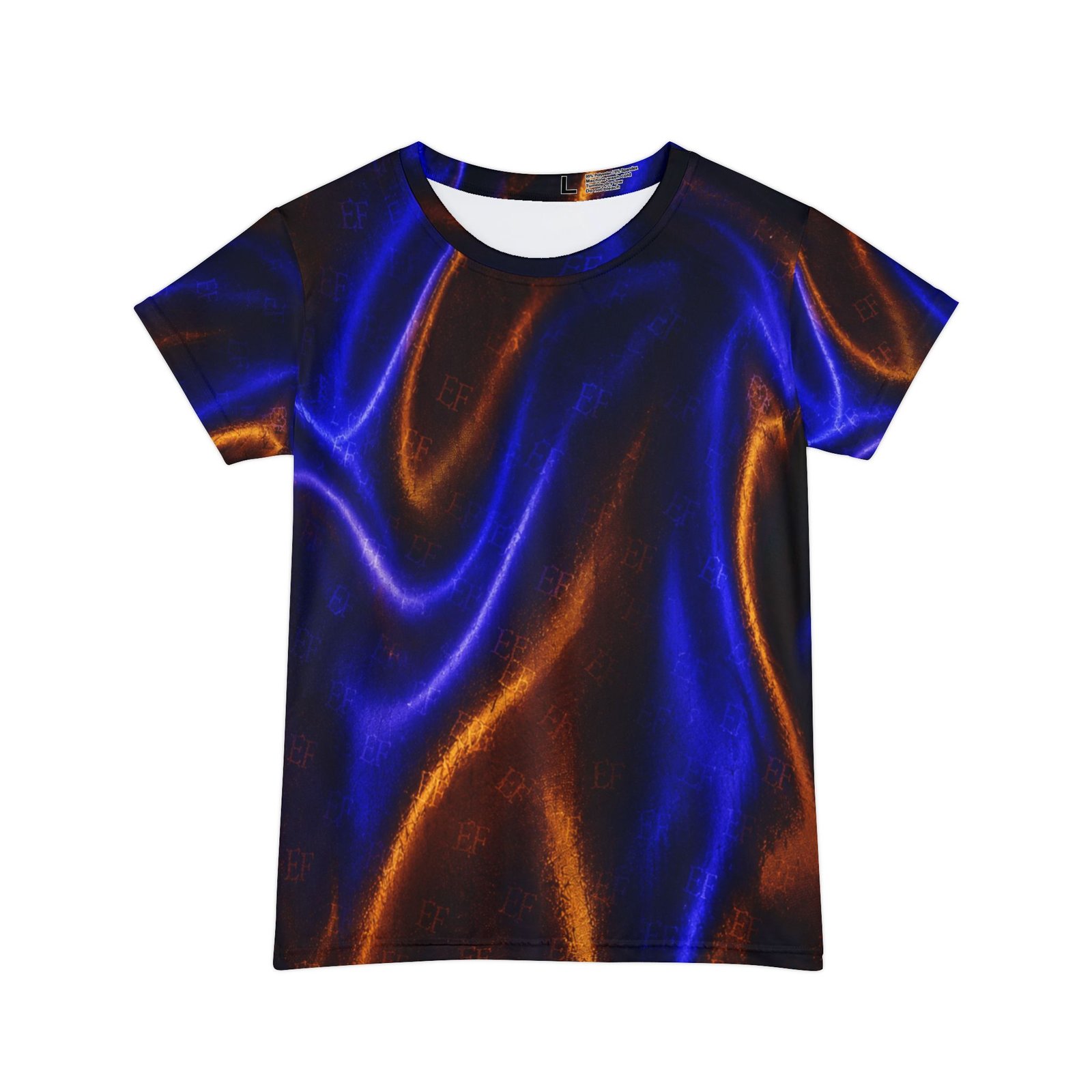 echoflame women's short sleeve shirt metallic blue & copper satin wave all over print echoflame women's short sleeve shirt metallic blue & copper satin wave all over print