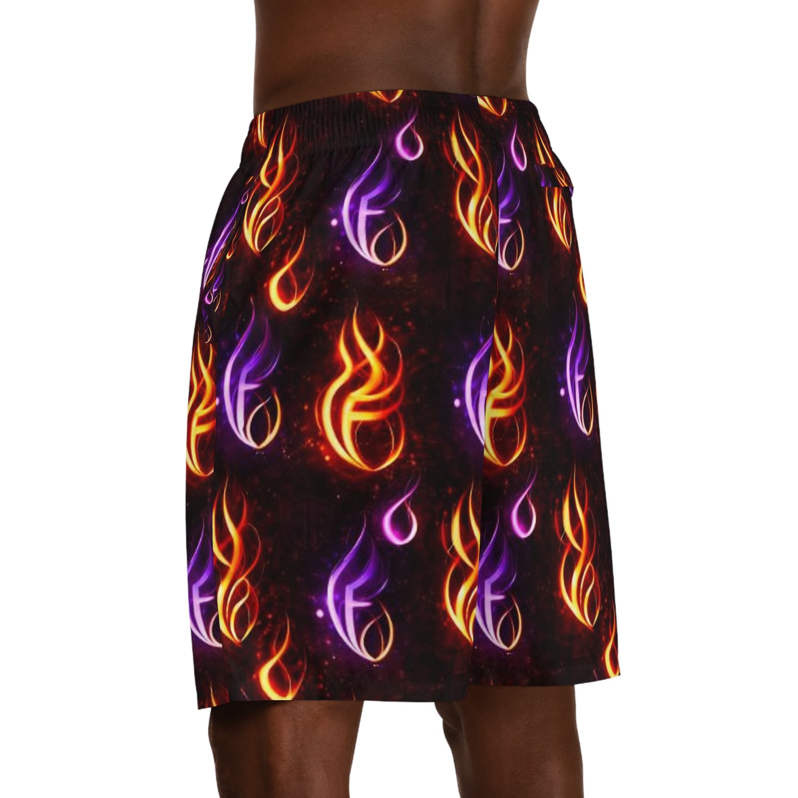 echoflame flame emblem men's jogger shorts — neon fire aop athletic shorts echoflame flame emblem men's jogger shorts — neon fire aop athletic shorts