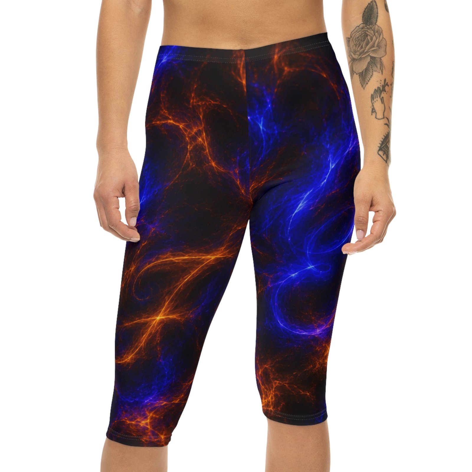echoflame capri leggings — blue & orange nebula all over print echoflame capri leggings — blue & orange nebula all over print