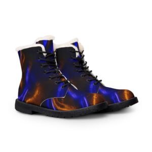 echoflame men's fur lined leather boots — blue & copper metallic winter combat style