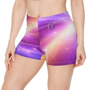 echoflame galaxy swirl women's athletic shorts — purple pink nebula all over print
