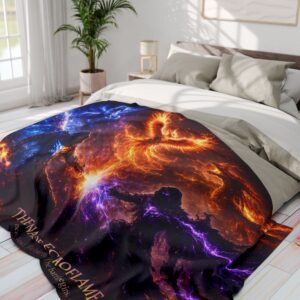 echoflame arctic fleece blanket — the war of echoflame fantasy throw (phoenix & mage battle)