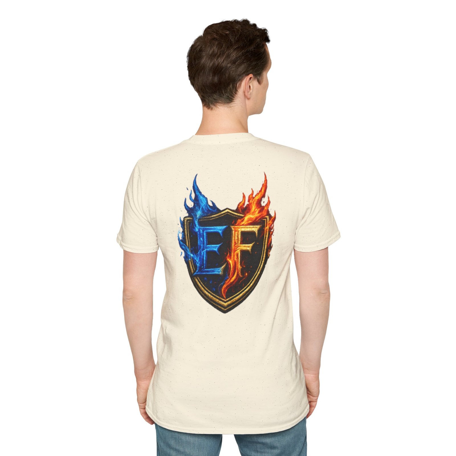 echoflame shield crest t shirt — ef flame logo (blue & red) echoflame shield crest t shirt — ef flame logo (blue & red)