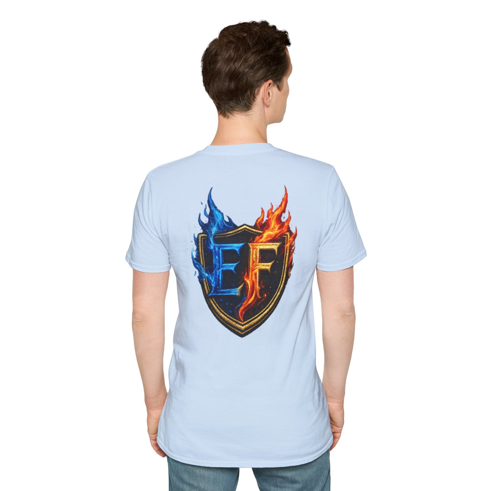 echoflame shield crest t shirt — ef flame logo (blue & red) echoflame shield crest t shirt — ef flame logo (blue & red)