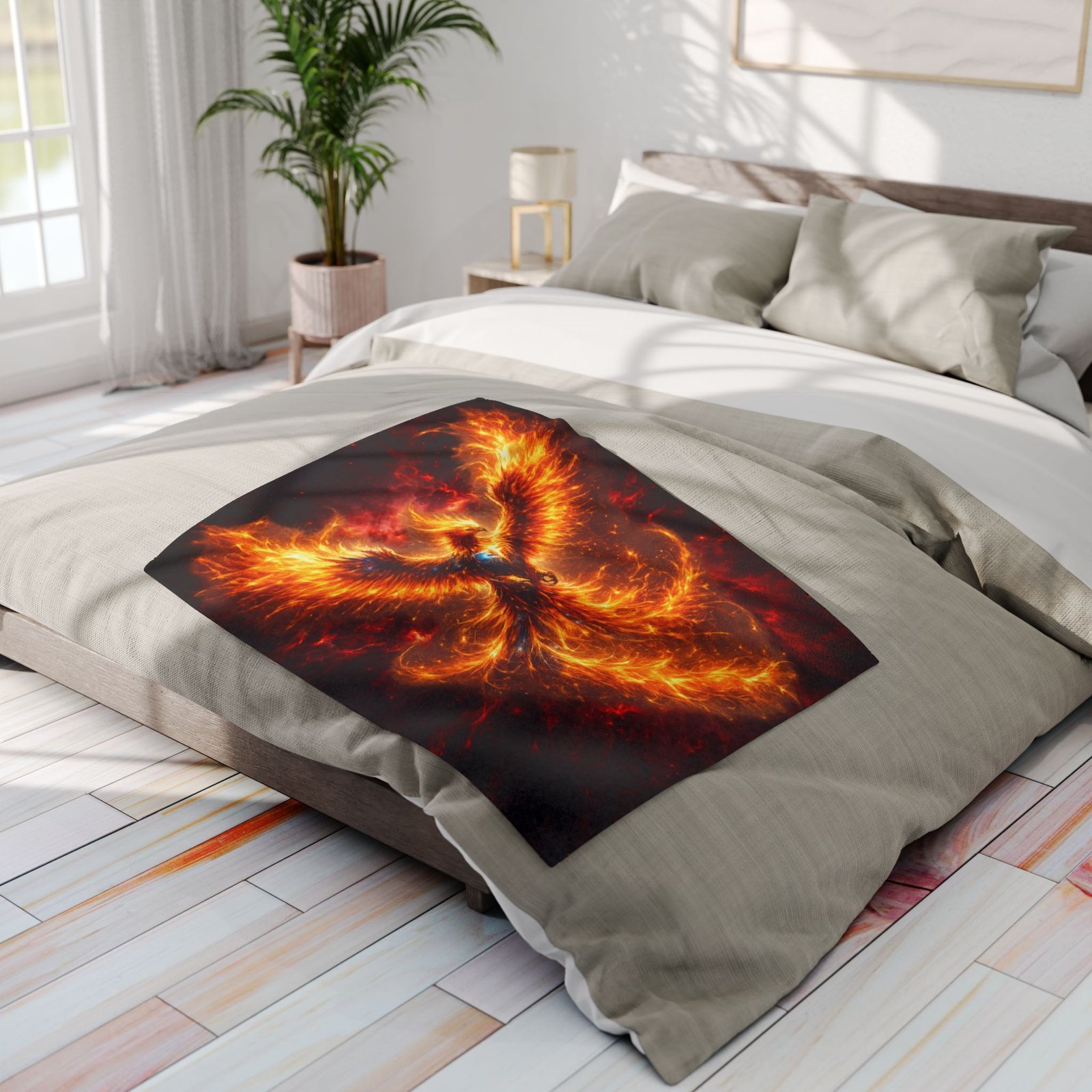 echoflame phoenix fire fleece blanket — fiery mythical bird throw echoflame phoenix fire fleece blanket — fiery mythical bird throw