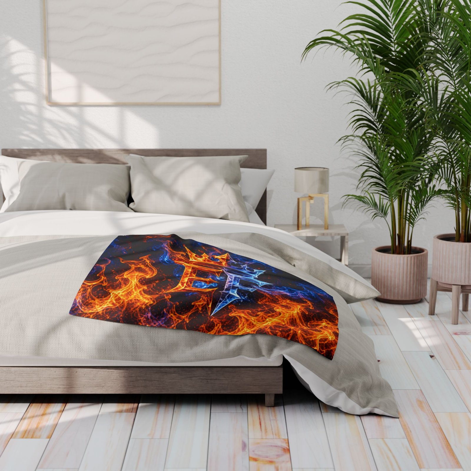 echoflame fire & ice crown fleece blanket — arctic fleece with 'ef' flame design echoflame fire & ice crown fleece blanket — arctic fleece with 'ef' flame design