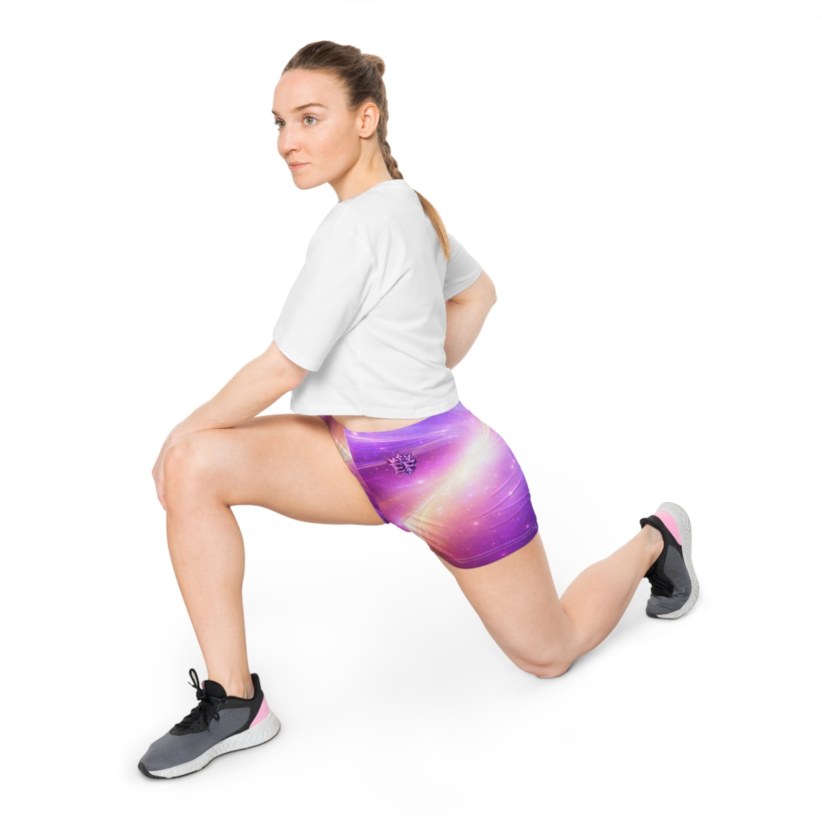 echoflame galaxy swirl women's athletic shorts — purple pink nebula all over print echoflame galaxy swirl women's athletic shorts — purple pink nebula all over print