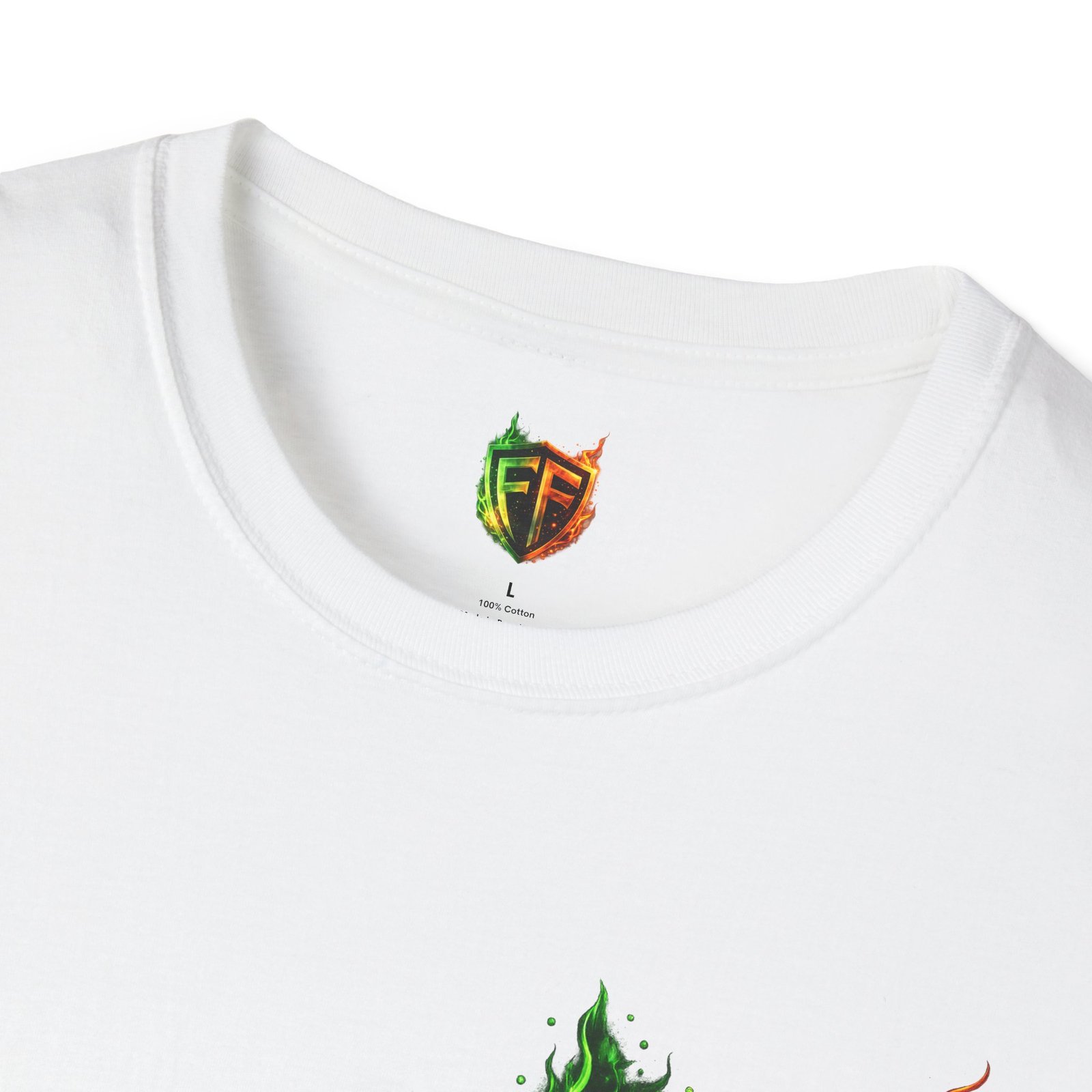 echoflame shield logo t‑shirt — flaming green & orange ef crest echoflame shield logo t‑shirt — flaming green & orange ef crest