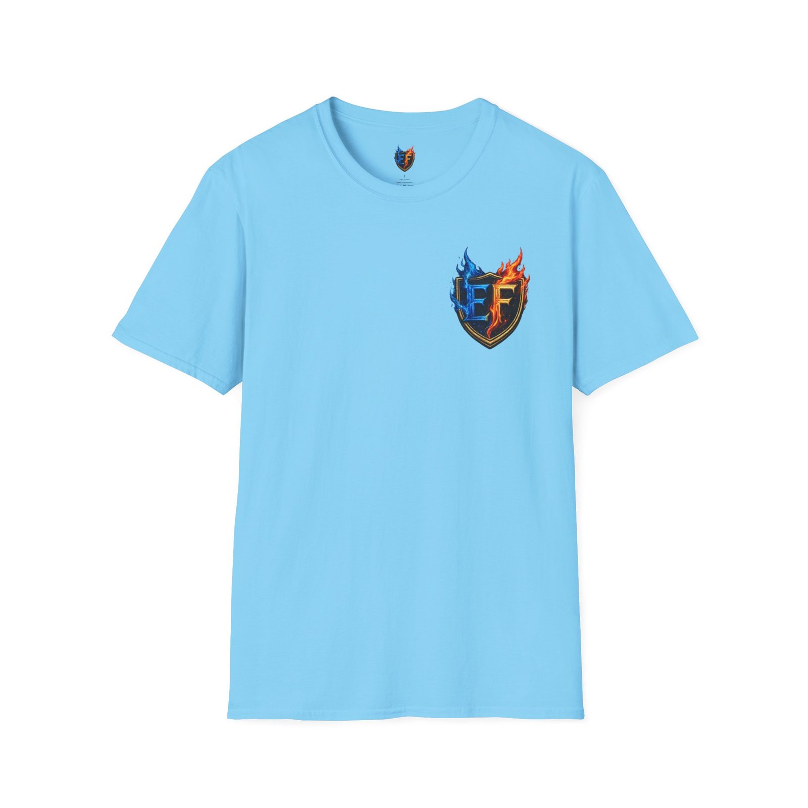 echoflame shield crest t shirt — ef flame logo (blue & red) echoflame shield crest t shirt — ef flame logo (blue & red)