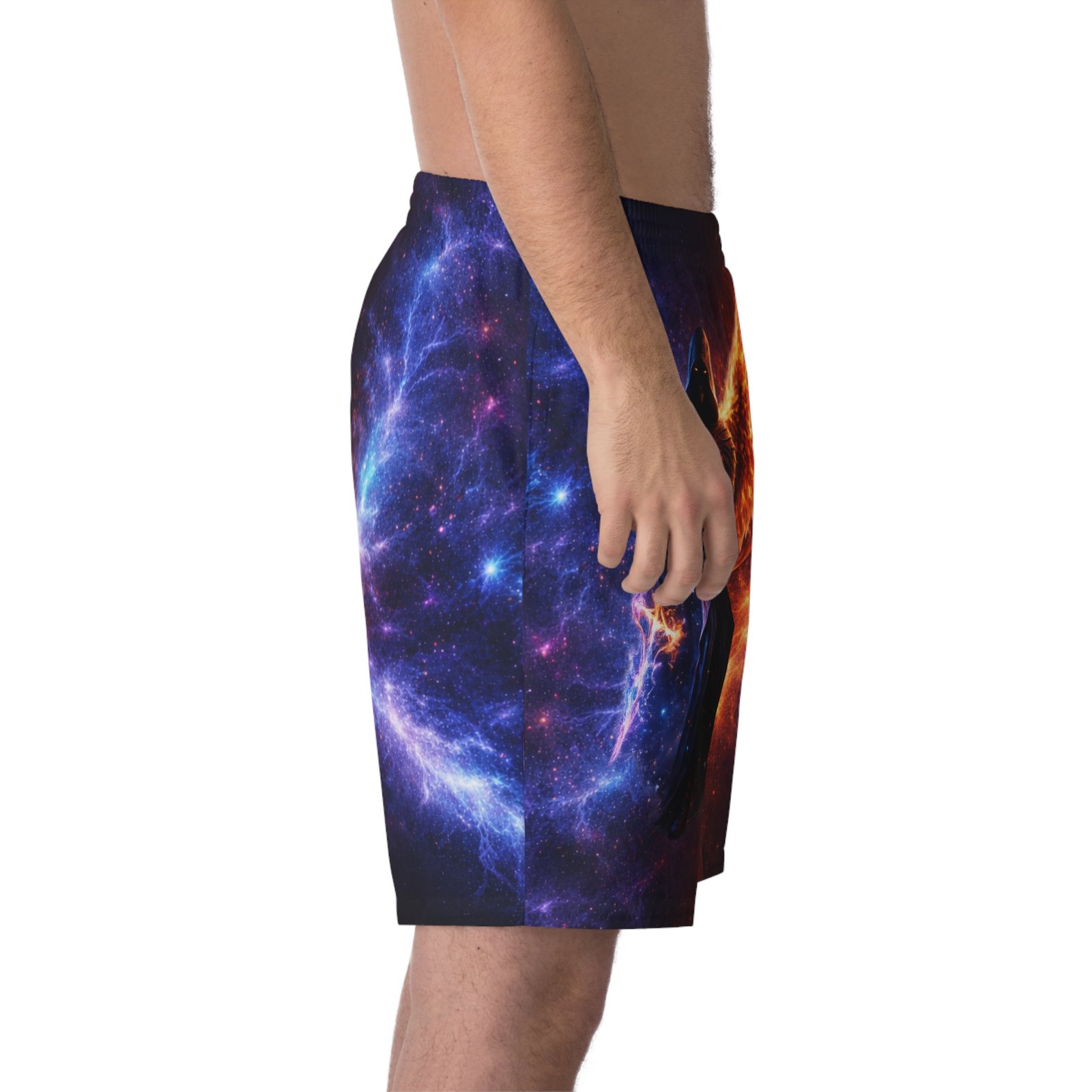 echoflame cosmic angel beach shorts — galactic phoenix wings swim trunks echoflame cosmic angel beach shorts — galactic phoenix wings swim trunks