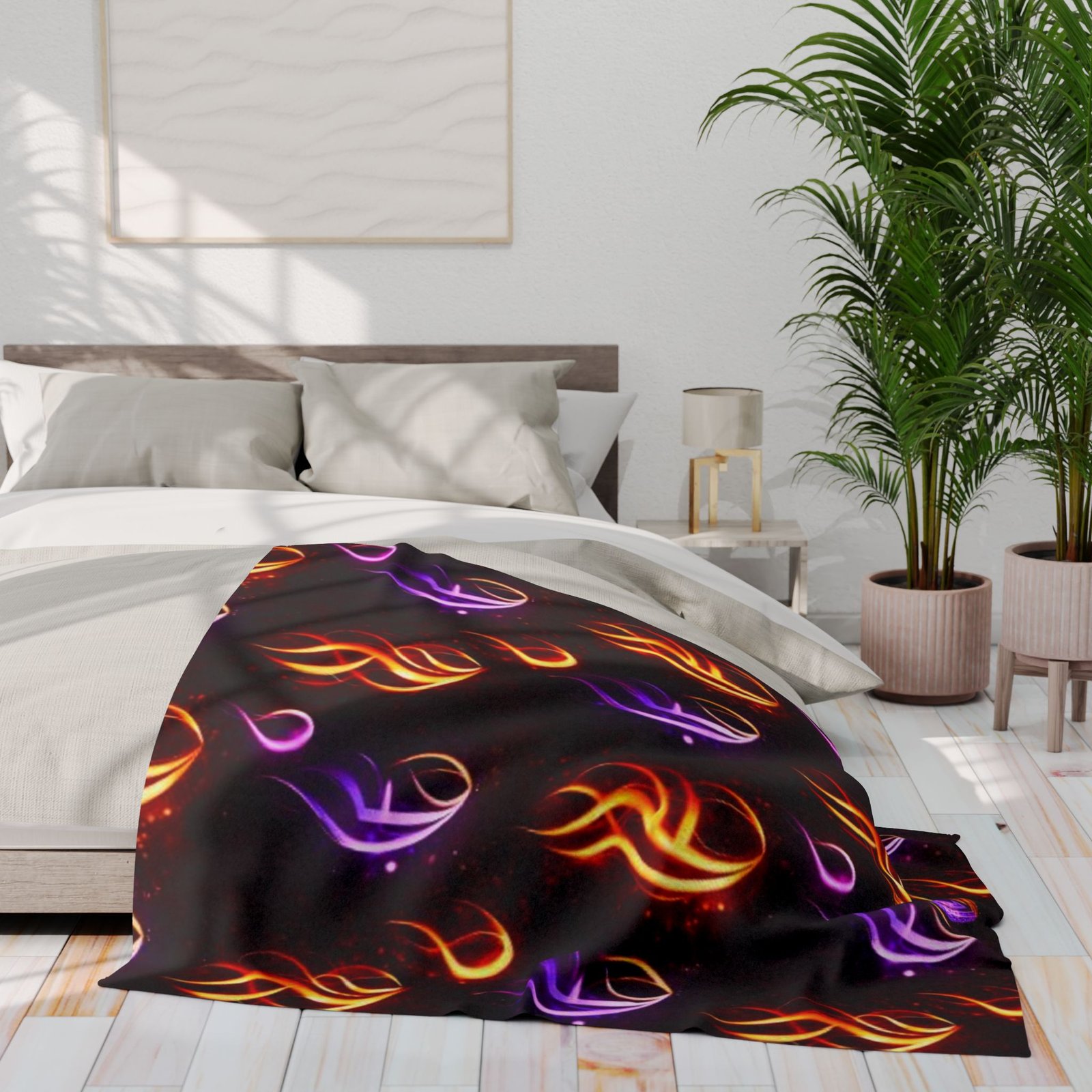 echoflame flame pattern fleece blanket – neon orange & purple fire design echoflame flame pattern fleece blanket – neon orange & purple fire design