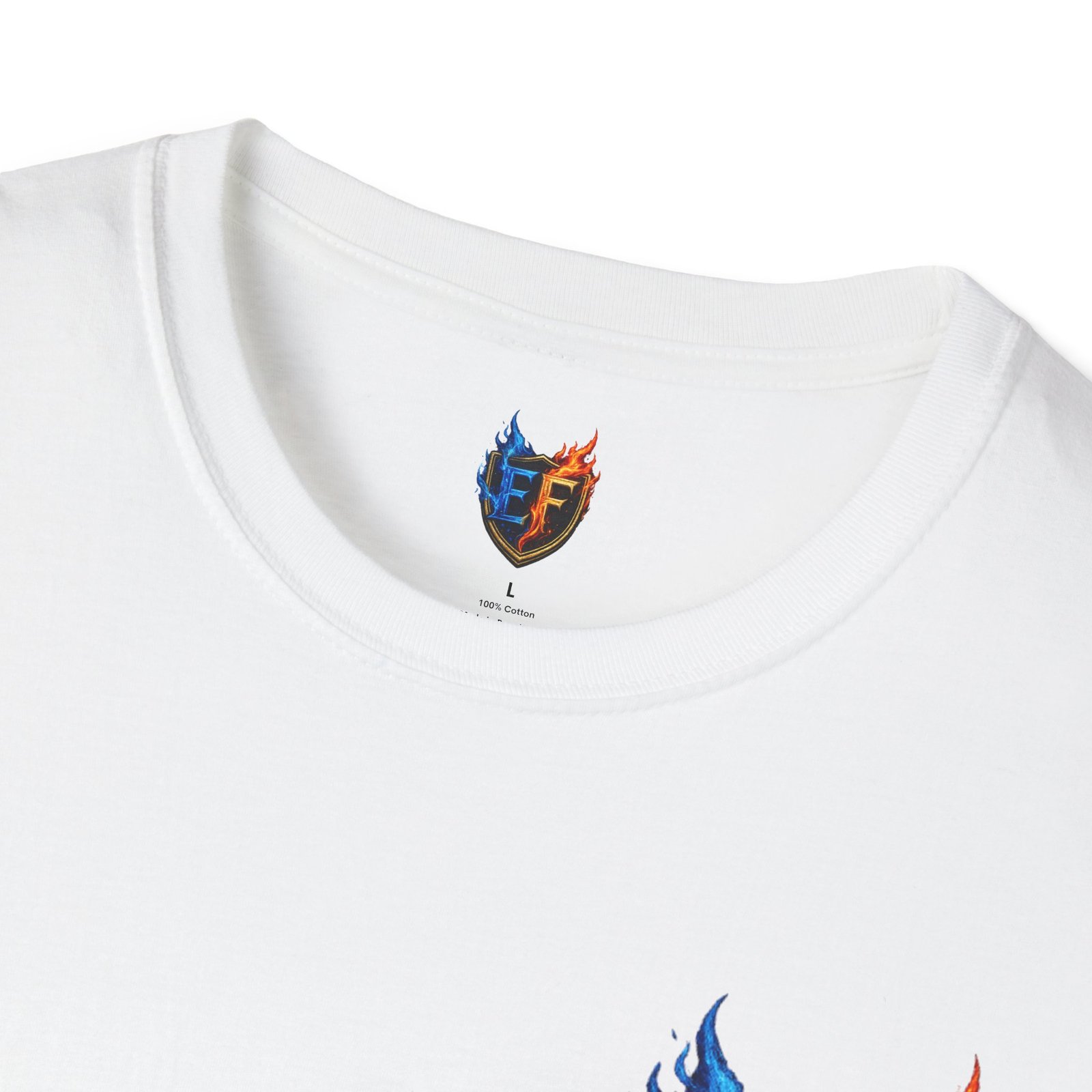 echoflame shield crest t shirt — ef flame logo (blue & red) echoflame shield crest t shirt — ef flame logo (blue & red)
