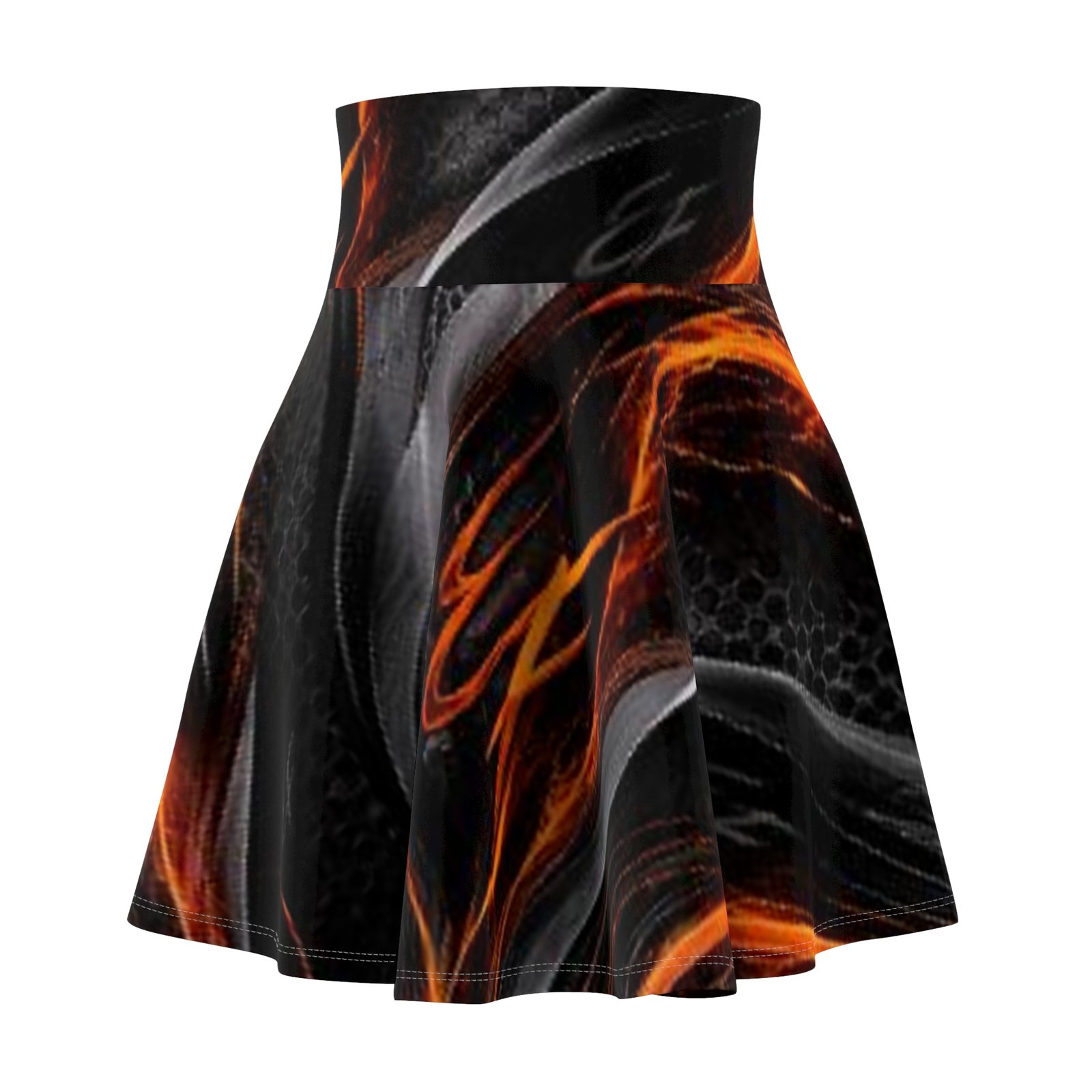 echoflame flaming abstract skater skirt — black & orange all over print echoflame flaming abstract skater skirt — black & orange all over print