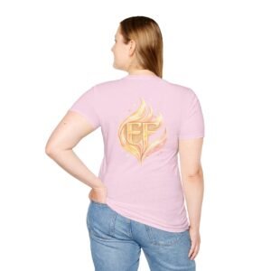 echoflame flame crest graphic t shirt — "ef" gold flame back design