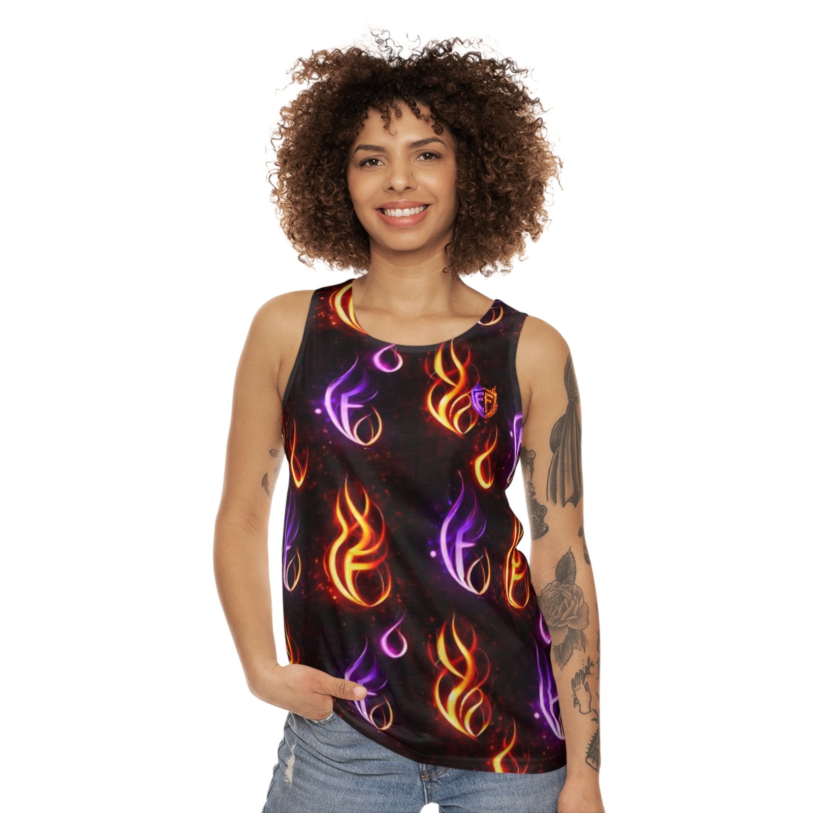 echoflame flaming neon pattern tank top — all over print fiery flame design echoflame flaming neon pattern tank top — all over print fiery flame design