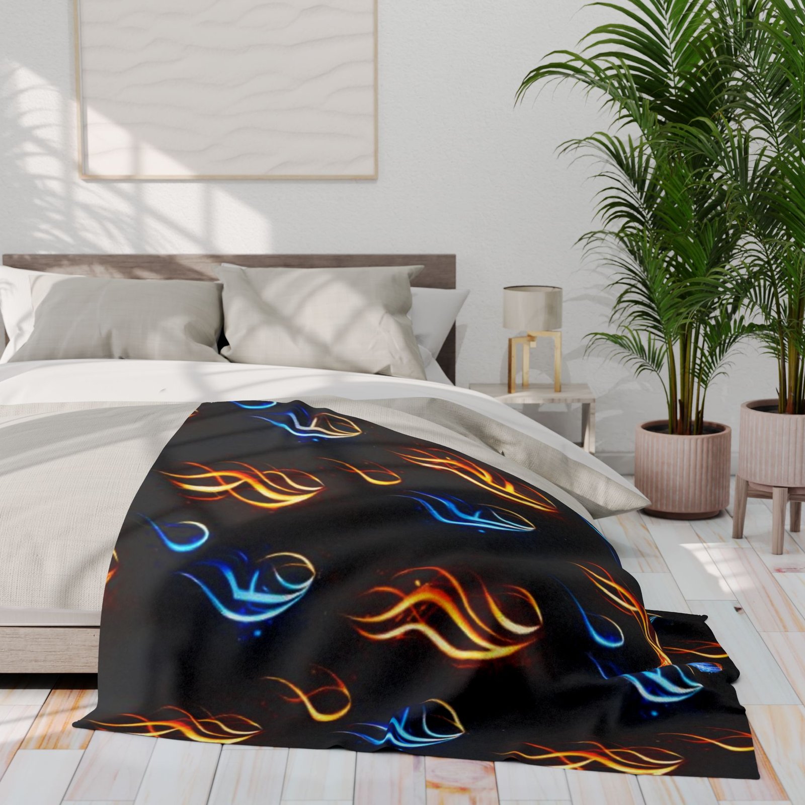 echoflame flame pattern arctic fleece blanket — blue & orange fire design cozy throw echoflame flame pattern arctic fleece blanket — blue & orange fire design cozy throw