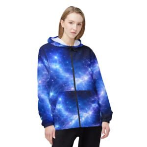 echoflame galaxy nebula windbreaker jacket — blue space aop hooded windbreaker