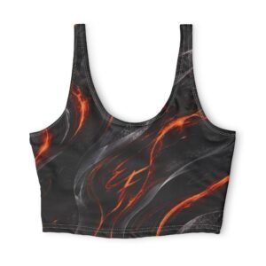 echoflame flame swirl sports bra — black & orange all over print activewear