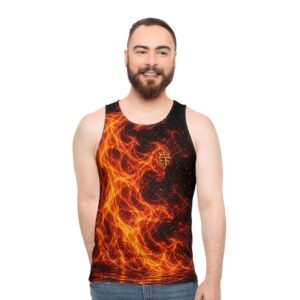echoflame flame burst all over print tank top — fiery graphic summer shirt