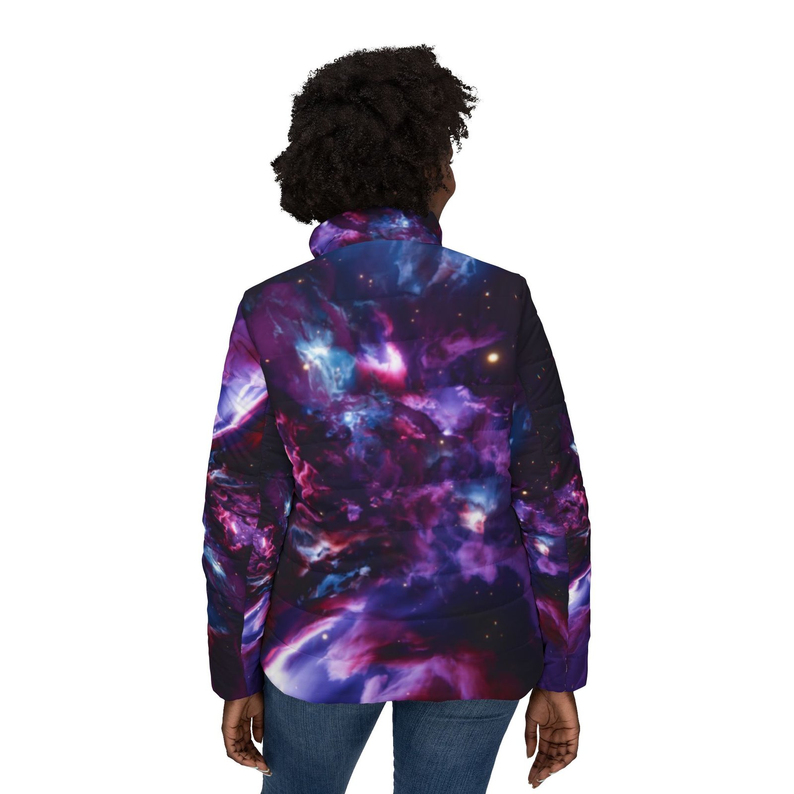 echoflame galaxy nebula women’s puffer jacket — purple space print cozy outerwear echoflame galaxy nebula women’s puffer jacket — purple space print cozy outerwear