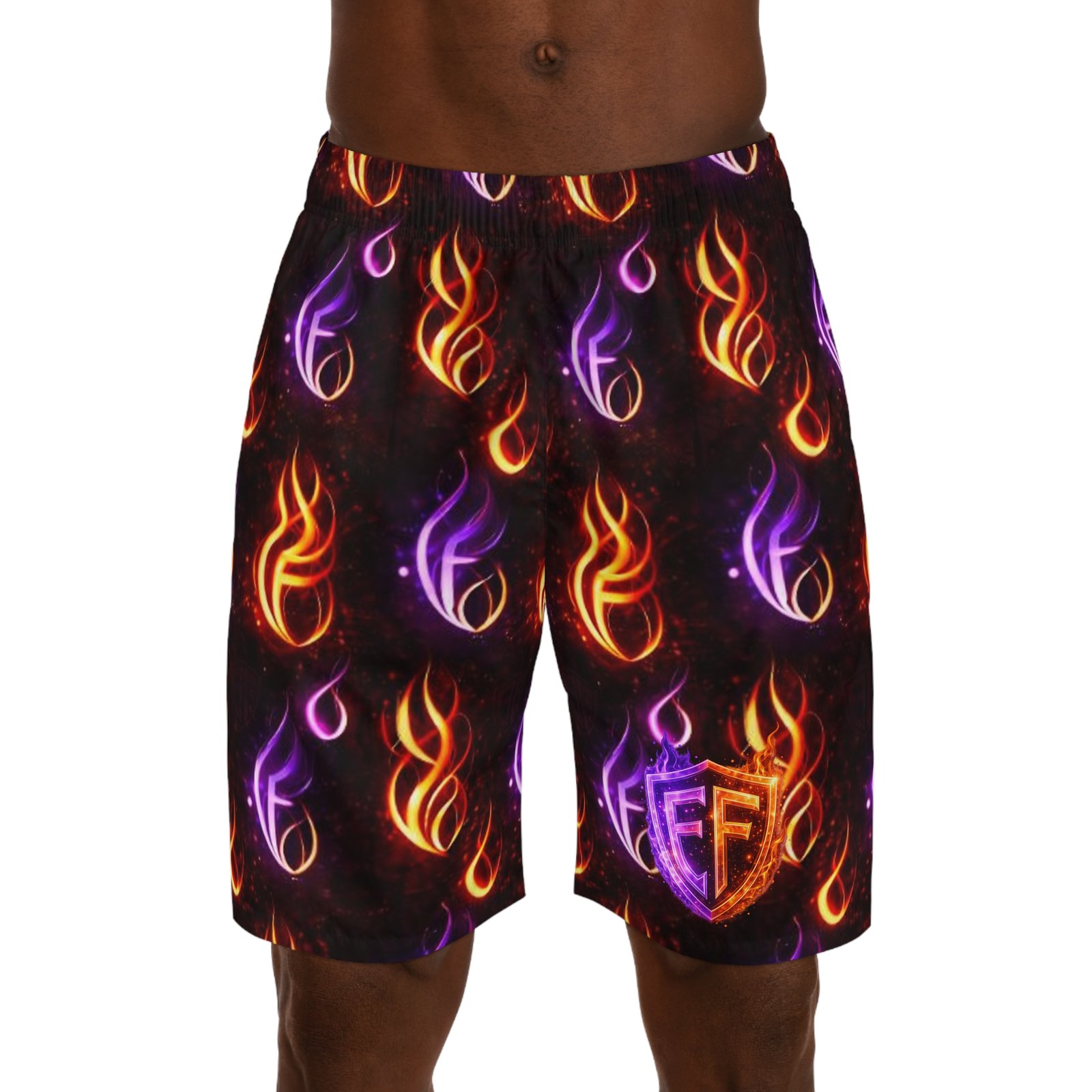 echoflame flame emblem men's jogger shorts — neon fire aop athletic shorts echoflame flame emblem men's jogger shorts — neon fire aop athletic shorts