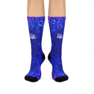 echoflame galaxy blue cushioned crew socks — cosmic pattern crew socks
