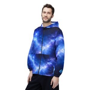 echoflame galaxy nebula windbreaker jacket — blue space aop hooded windbreaker