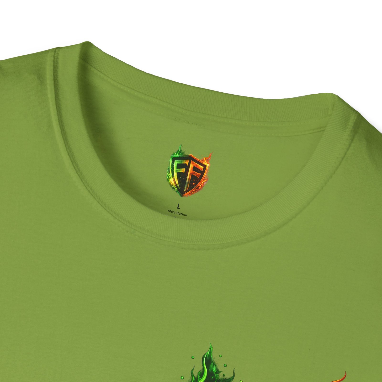 echoflame shield logo t‑shirt — flaming green & orange ef crest echoflame shield logo t‑shirt — flaming green & orange ef crest