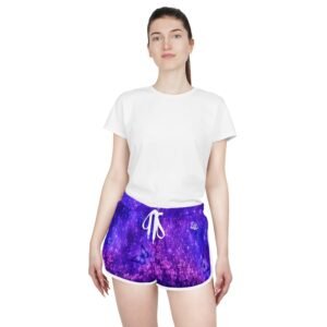 echoflame purple galaxy butterfly women's running shorts — floral cosmic print