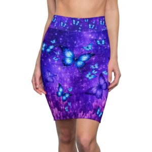 echoflame blue butterfly galaxy pencil skirt — women's printed midi skirt