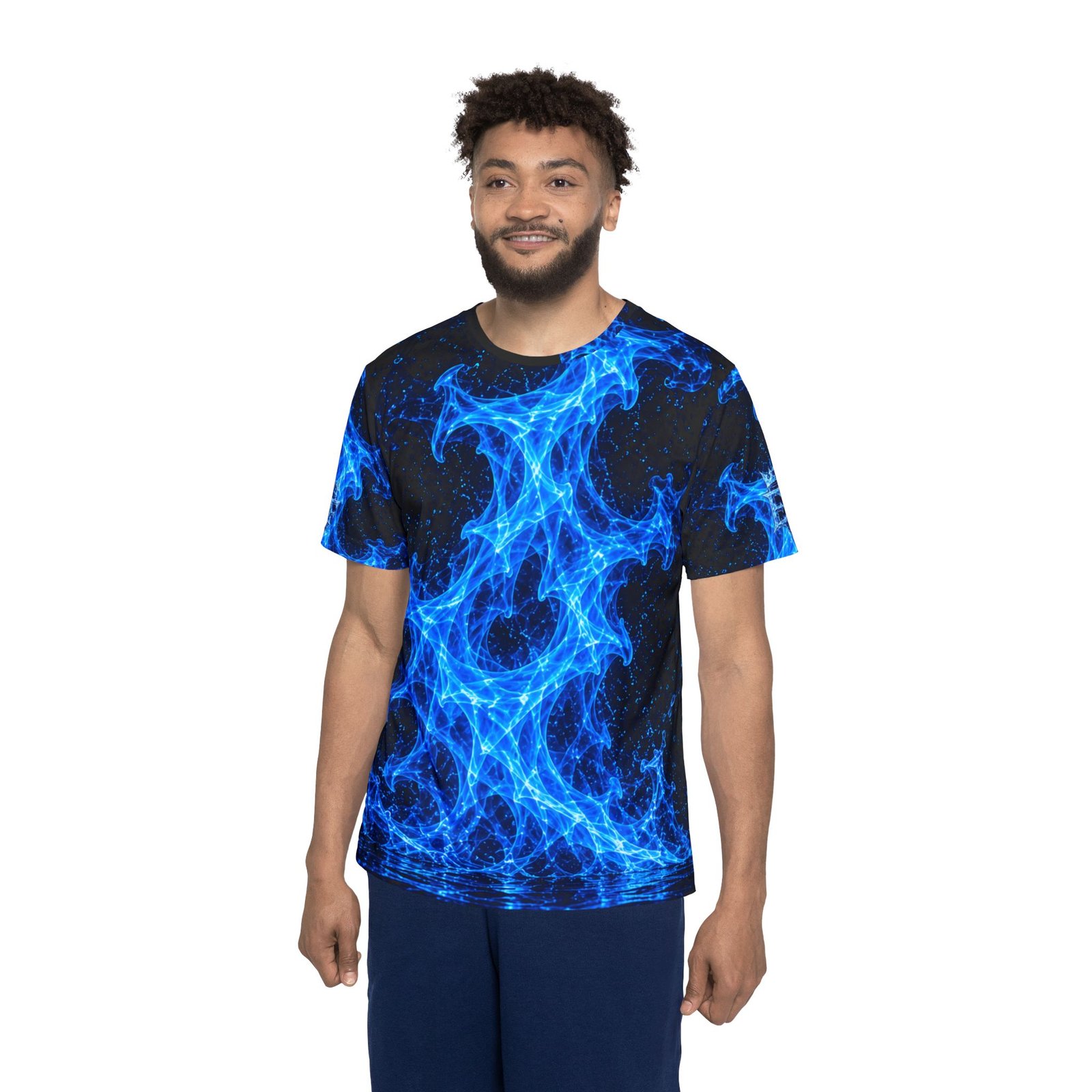echoflame blue flame athletic jersey — men's all over print performance tee echoflame blue flame athletic jersey — men's all over print performance tee