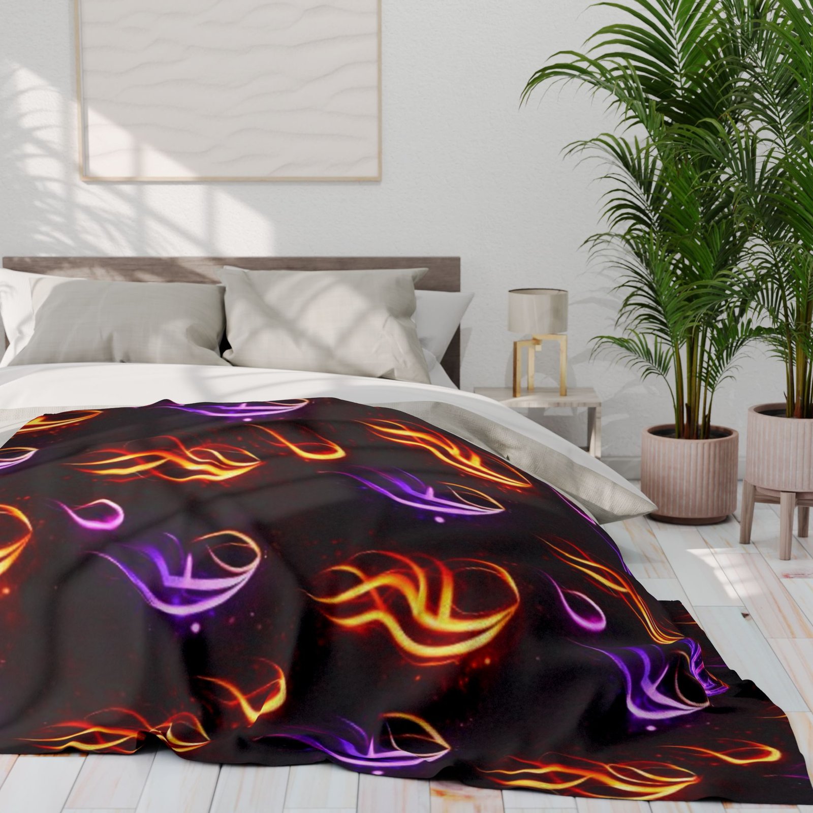 echoflame flame pattern fleece blanket – neon orange & purple fire design echoflame flame pattern fleece blanket – neon orange & purple fire design