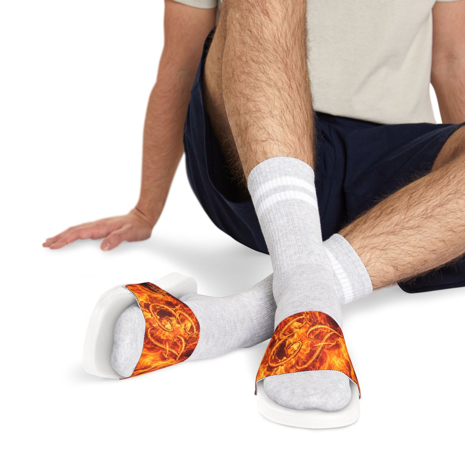 echoflame men's fiery '23' slide sandals — bold flame graphic removable strap slides echoflame men's fiery '23' slide sandals — bold flame graphic removable strap slides