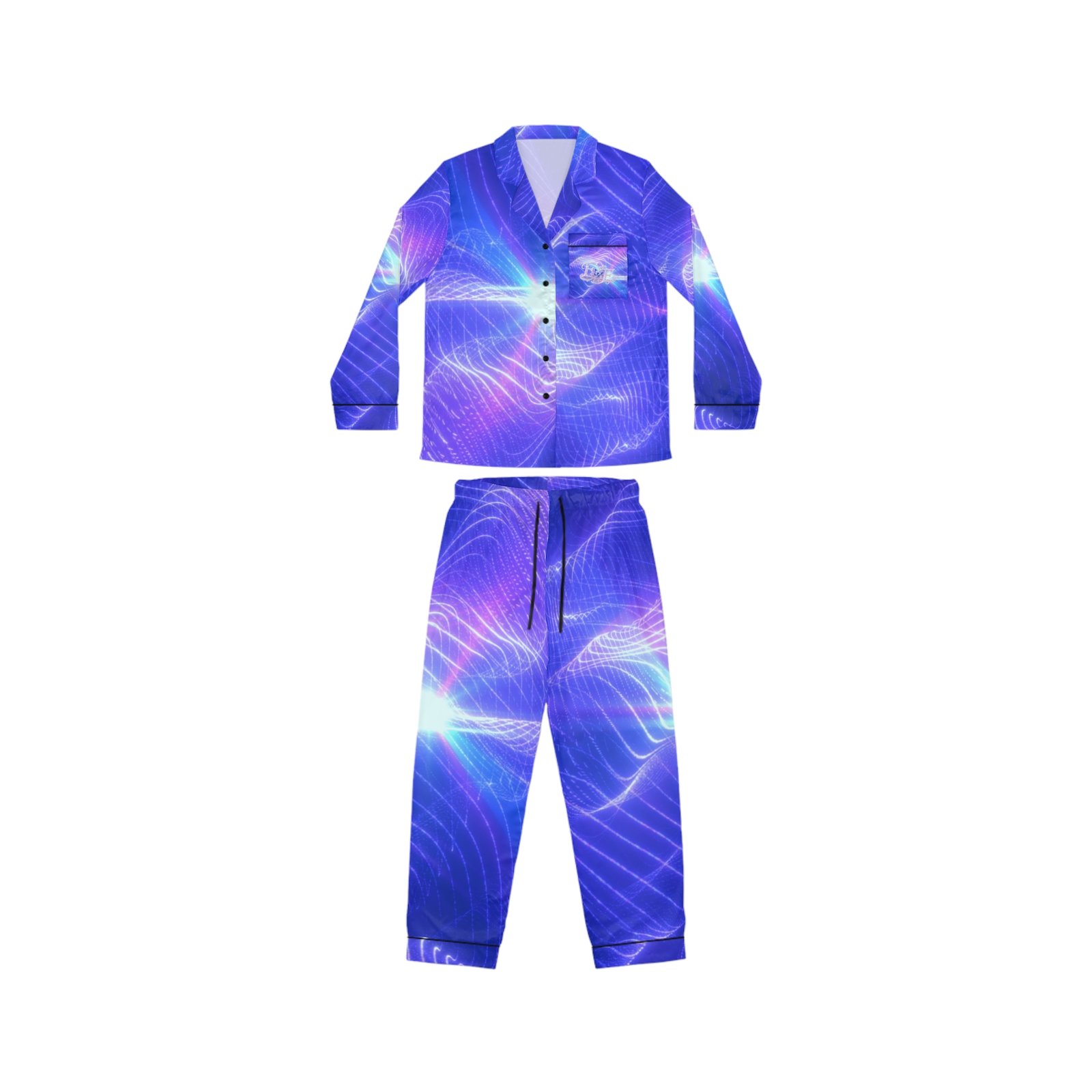 echoflame women's satin pajama set — purple blue galaxy wave print loungewear echoflame women's satin pajama set — purple blue galaxy wave print loungewear