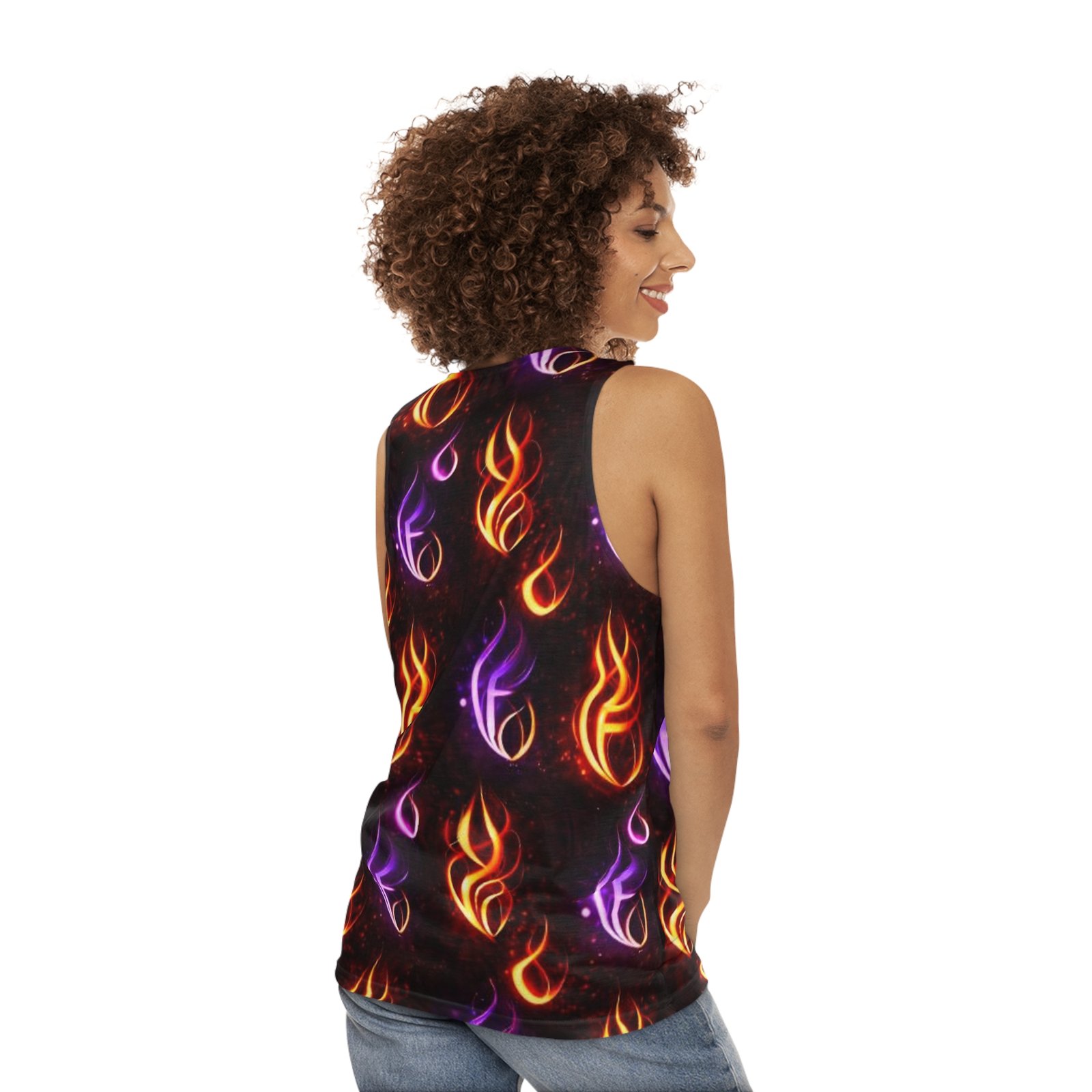 echoflame flaming neon pattern tank top — all over print fiery flame design echoflame flaming neon pattern tank top — all over print fiery flame design