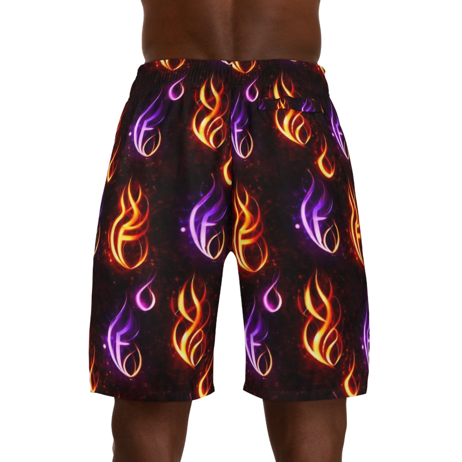 echoflame flame emblem men's jogger shorts — neon fire aop athletic shorts echoflame flame emblem men's jogger shorts — neon fire aop athletic shorts