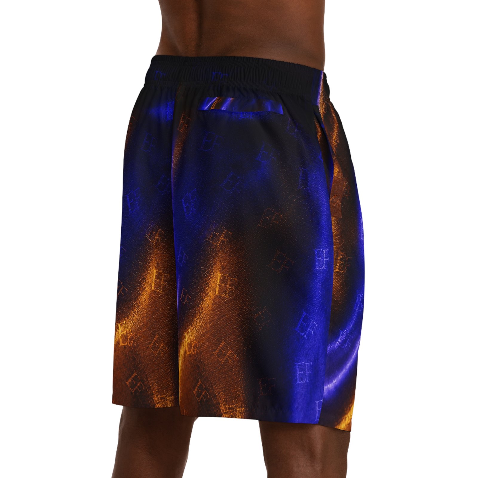 echoflame men's jogger shorts — blue & copper satin ombre all over print echoflame men's jogger shorts — blue & copper satin ombre all over print