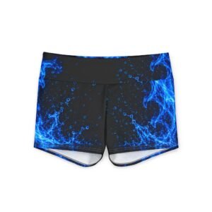 echoflame blue flame yoga shorts — women's activewear printed workout shorts
