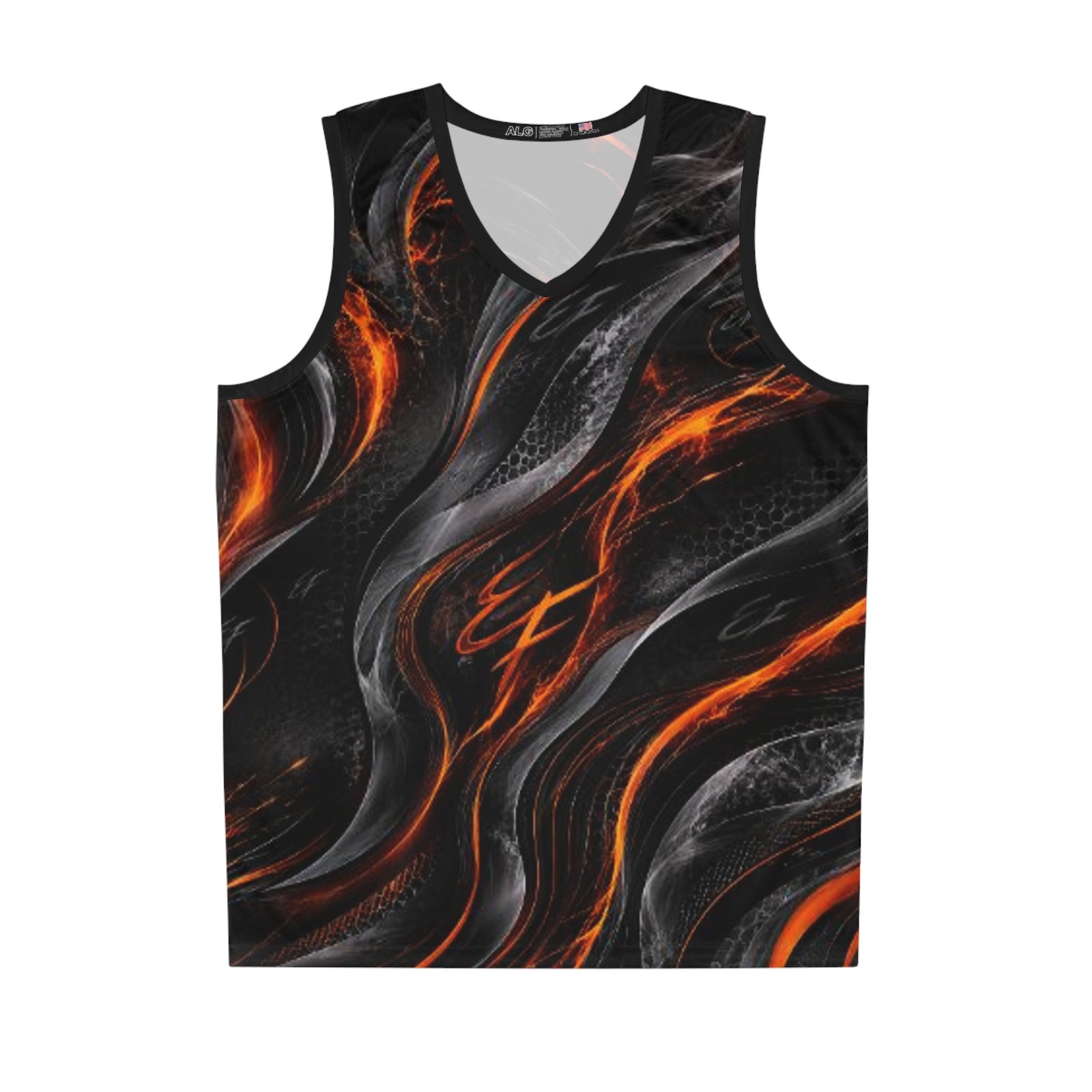 echoflame flame wave basketball jersey — black & orange all over print echoflame flame wave basketball jersey — black & orange all over print