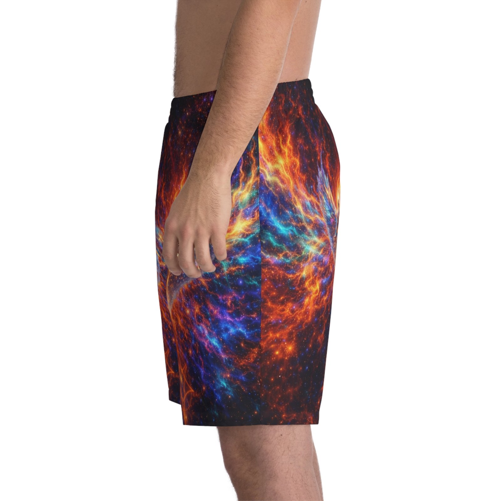 echoflame men's prism phoenix swim shorts — cosmic flame graphic beach trunks echoflame men's prism phoenix swim shorts — cosmic flame graphic beach trunks