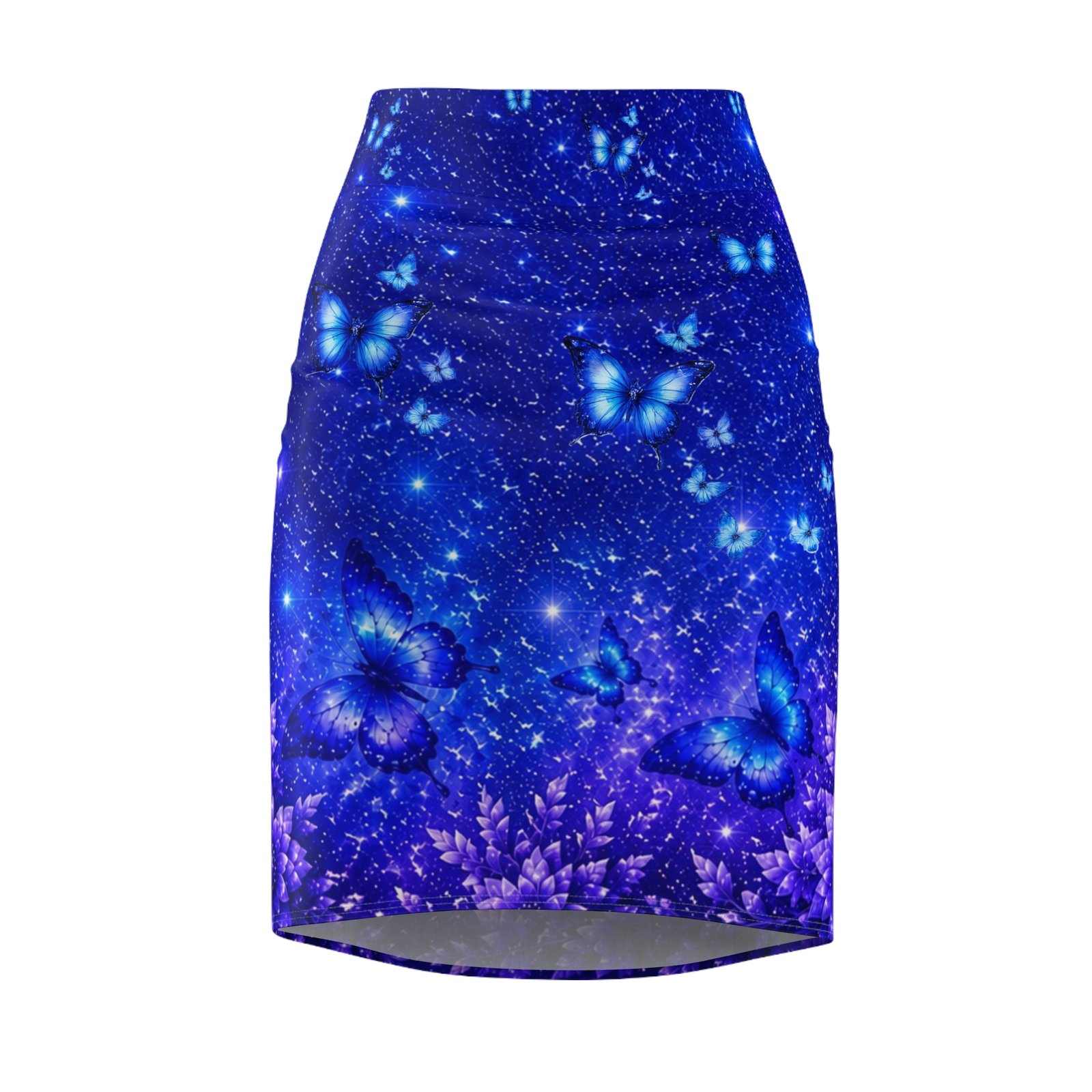 echoflame blue butterfly floral pencil skirt — women's magical night garden print echoflame blue butterfly floral pencil skirt — women's magical night garden print