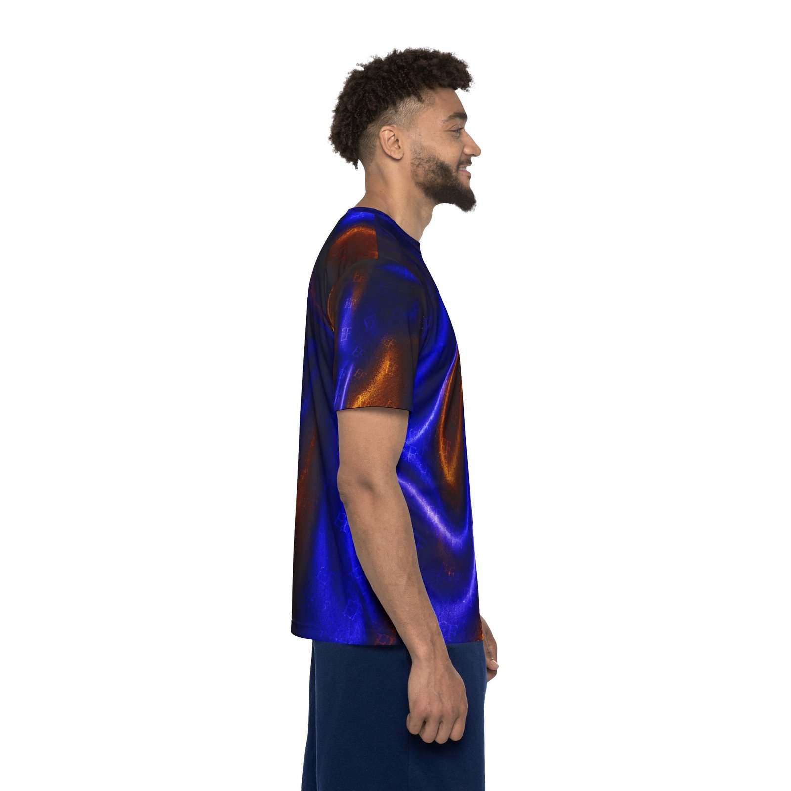 echoflame men's abstract metallic wave sports jersey — blue & copper all over print echoflame men's abstract metallic wave sports jersey — blue & copper all over print