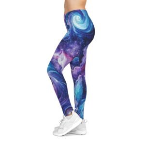 echoflame galaxy swirl women's leggings — purple blue nebula all over print