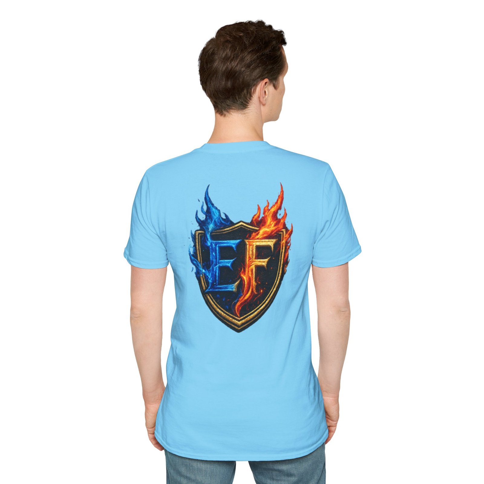 echoflame shield crest t shirt — ef flame logo (blue & red) echoflame shield crest t shirt — ef flame logo (blue & red)