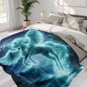 echoflame arctic fleece blanket — ethereal blue winged horse throw