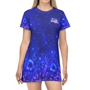 echoflame galaxy butterfly t shirt dress — blue floral starry all over print