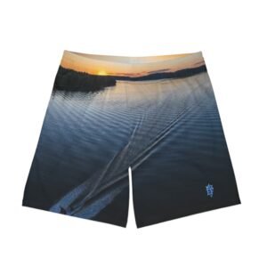 echoflame sunset lake men's beach shorts scenic aop swim trunks