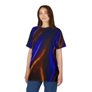 echoflame blue & copper satin wave tee — all over print graphic shirt