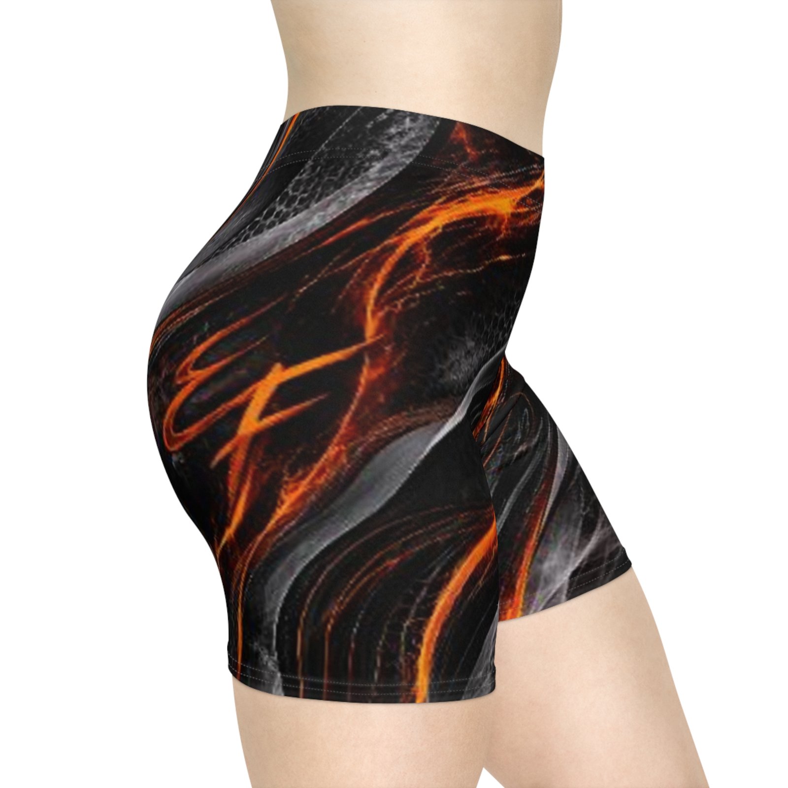 echoflame flame wave women's biker shorts black & orange all over print echoflame flame wave women's biker shorts black & orange all over print